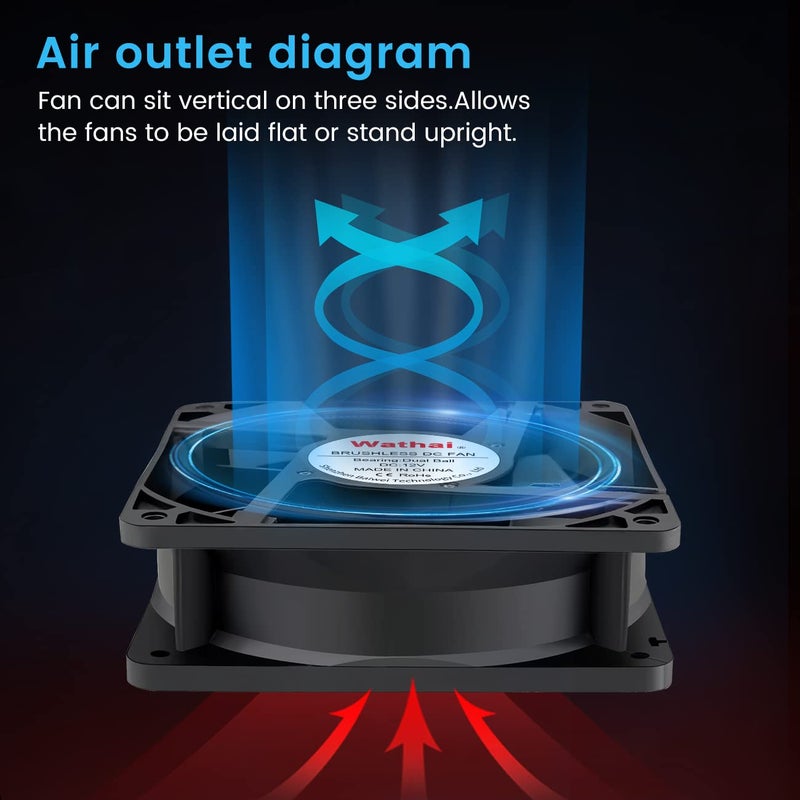 Wathai 120mm x120 x 38mm 12V 2Pin Dual Ball 12cm Industrial Cooling Fan High Airflow - Image 4